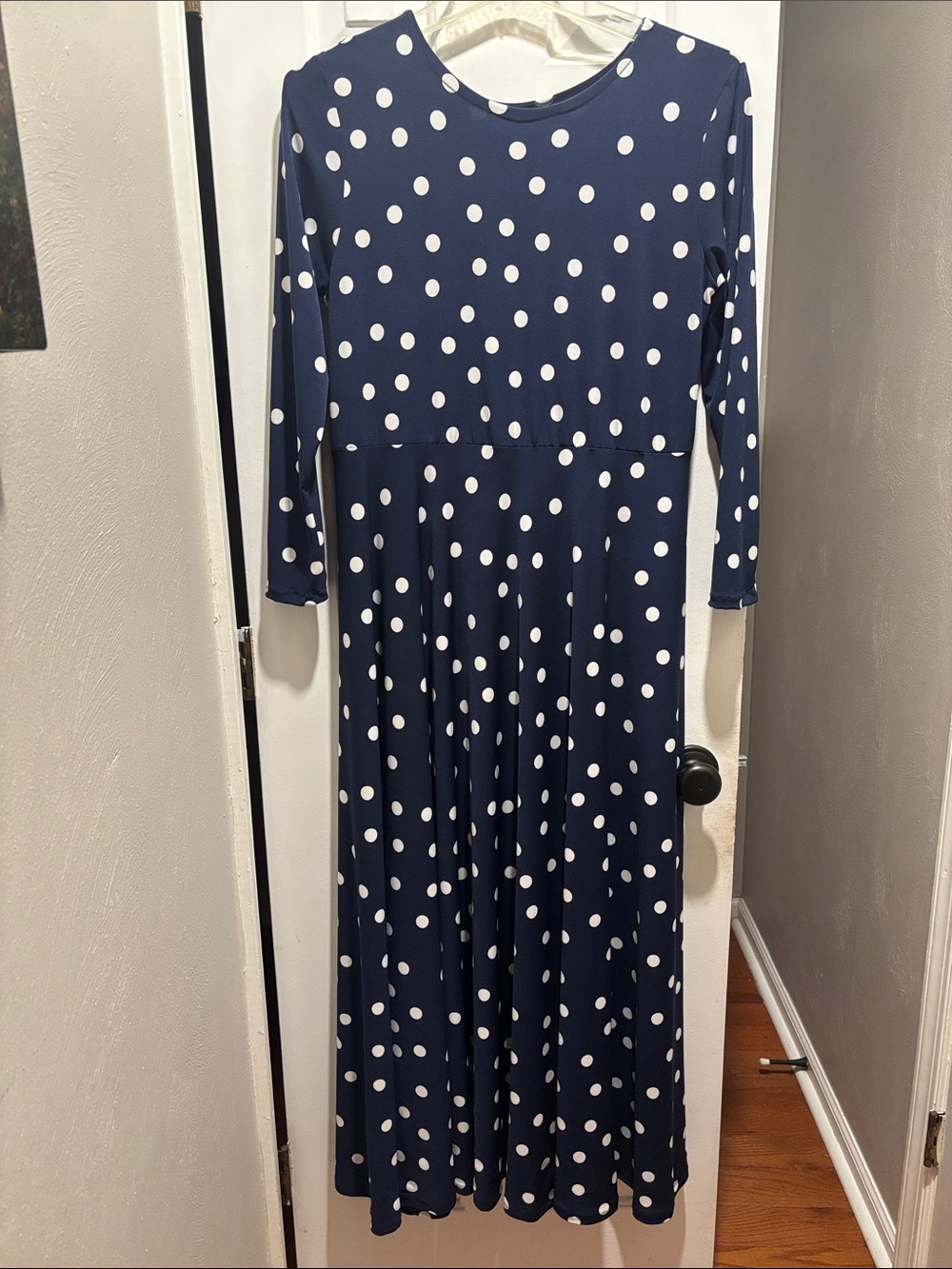 Handmade Women's Navy Blue Polka Dot Long Sleeve Maxi Dress